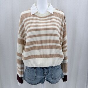 Anthropology Maeve Women's Sweater Medium Stripe Sweater with A Collar EUC